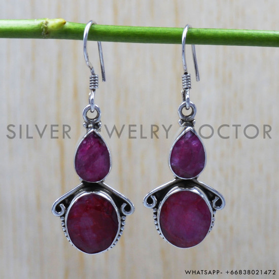 Ruby 925 Sterling Silver Earrings (SJWE-96) Ruby 925 Sterling Silver Earrings (SJWE-96)