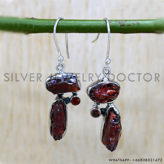 Garnet 925 Sterling Silver Earrings (SJWE-969)