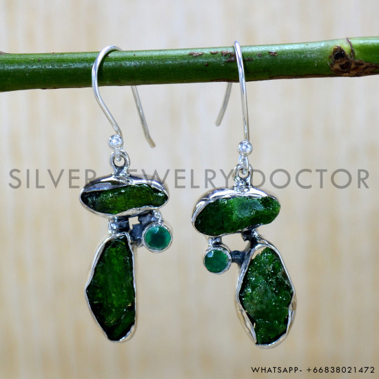 Green Onyx 925 Sterling Silver Earrings (SJWE-972)