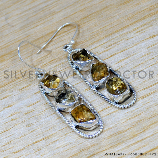 Citrine 925 Sterling Silver Earrings (SJWE-973)