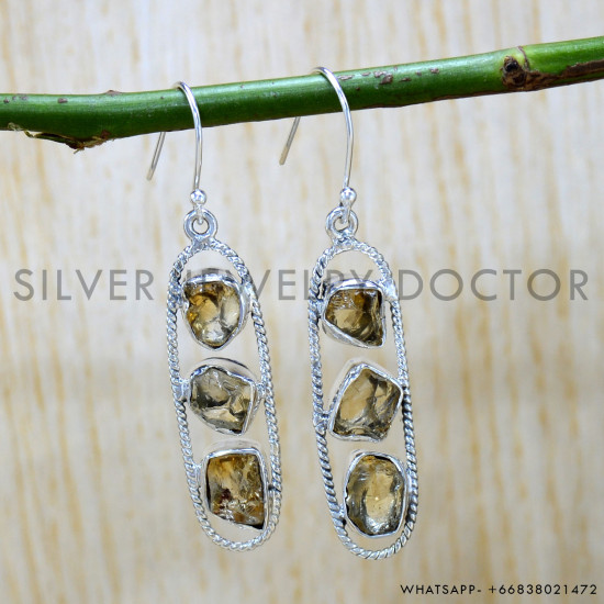 Citrine 925 Sterling Silver Earrings (SJWE-973)