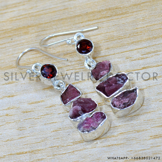 Garnet 925 Sterling Silver Earrings (SJWE-975)