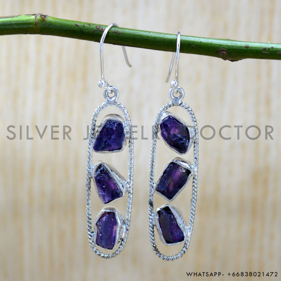 Amethyst 925 Sterling Silver Earrings (SJWE-976)