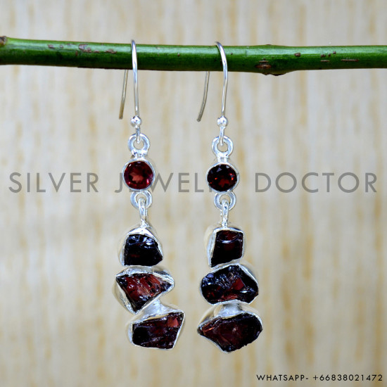 Garnet 925 Sterling Silver Earrings (SJWE-979)