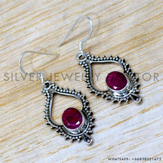 Ruby 925 Sterling Silver Earrings (SJWE-986) Ruby 925 Sterling Silver Earrings (SJWE-986)