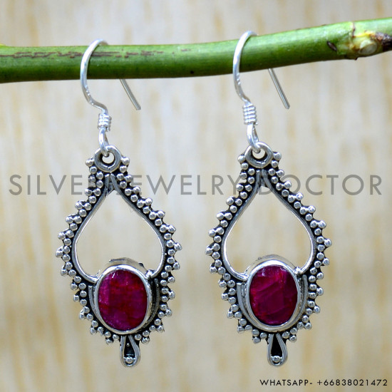 Ruby 925 Sterling Silver Earrings (SJWE-986) Ruby 925 Sterling Silver Earrings (SJWE-986)