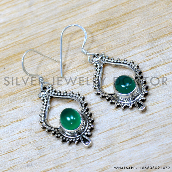 Green Onyx 925 Sterling Silver Earrings (SJWE-987) Green Onyx 925 Sterling Silver Earrings (SJWE-987)