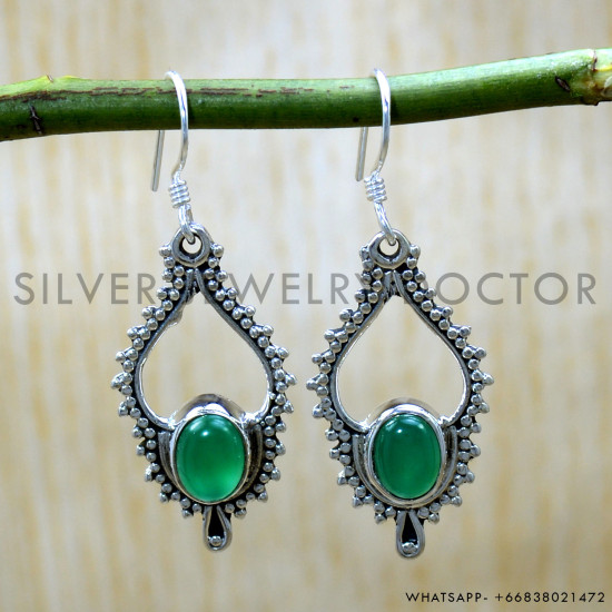 Green Onyx 925 Sterling Silver Earrings (SJWE-987) Green Onyx 925 Sterling Silver Earrings (SJWE-987)