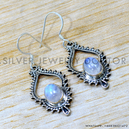 Rainbow Moonstone 925 Sterling Silver Earrings (SJWE-992) Rainbow Moonstone 925 Sterling Silver Earrings (SJWE-992)