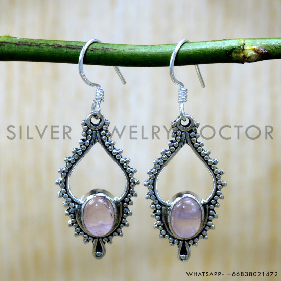 Rose Quartz 925 Sterling Silver Earrings (SJWE-995) Rose Quartz 925 Sterling Silver Earrings (SJWE-995)