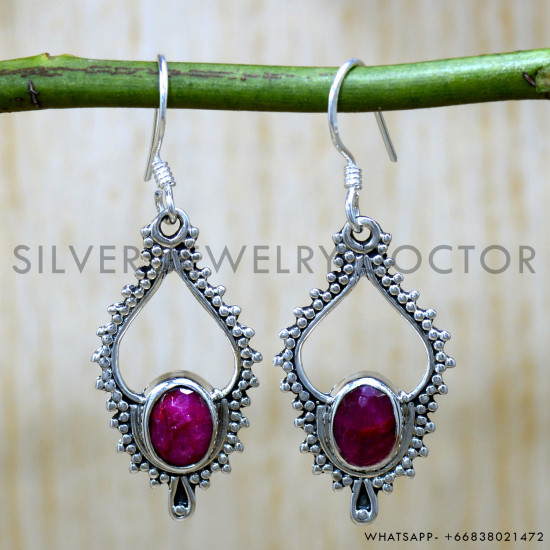 Ruby 925 Sterling Silver Earrings (SJWE-996) Ruby 925 Sterling Silver Earrings (SJWE-996)