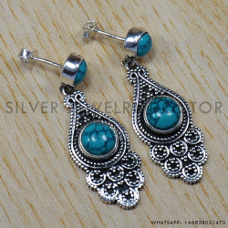 Turquoise 925 Sterling Silver Earrings (SJWES-10) Turquoise 925 Sterling Silver Earrings (SJWES-10)