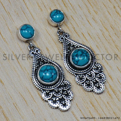 Turquoise 925 Sterling Silver Earrings (SJWES-10)