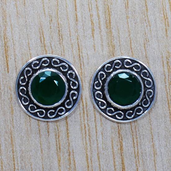 925 Sterling Silver Jaipur Fashion Jewelry Emerald Gemstone Stud Earring SJWES-103