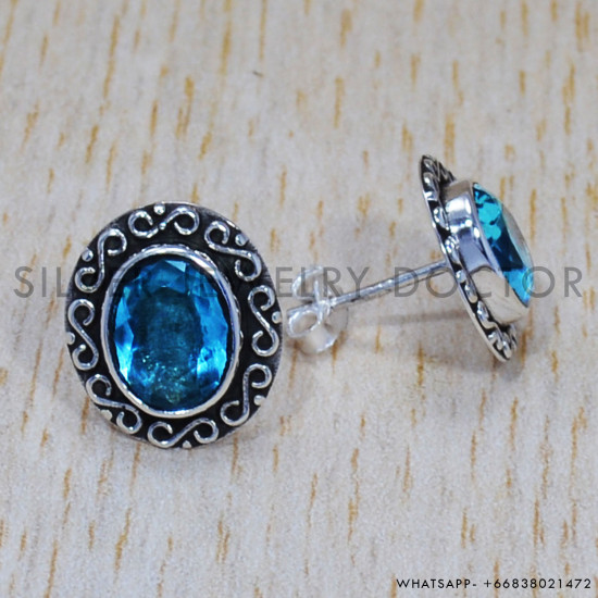 Blue Topaz 925 Sterling Silver Earrings (SJWES-108) Blue Topaz 925 Sterling Silver Earrings (SJWES-108)