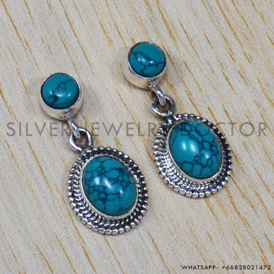 Turquoise 925 Sterling Silver Earrings (SJWES-11) Turquoise 925 Sterling Silver Earrings (SJWES-11)