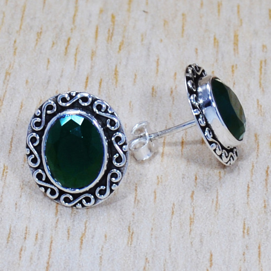 Emerald Gemstone 925 Sterling Silver Jewelry Light Weight Stud Earring SJWES-112