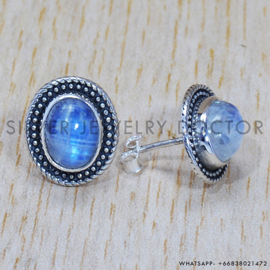 Rainbow Moonstone 925 Sterling Silver Earrings (SJWES-129) Rainbow Moonstone 925 Sterling Silver Earrings (SJWES-129)