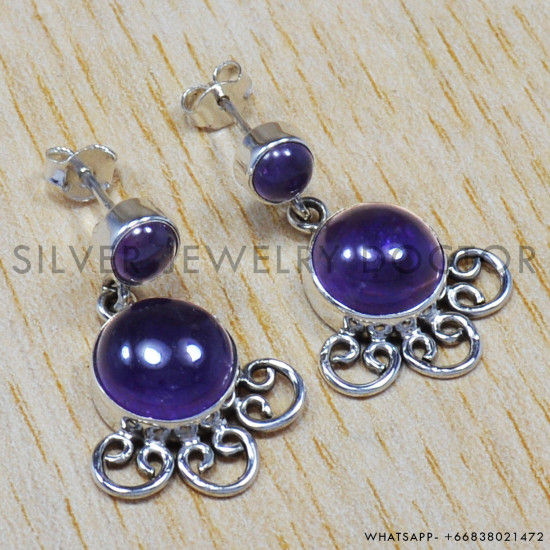 Amethyst 925 Sterling Silver Earrings (SJWES-13) Amethyst 925 Sterling Silver Earrings (SJWES-13)