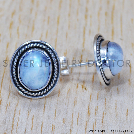 Rainbow Moonstone 925 Sterling Silver Earrings (SJWES-136) Rainbow Moonstone 925 Sterling Silver Earrings (SJWES-136)