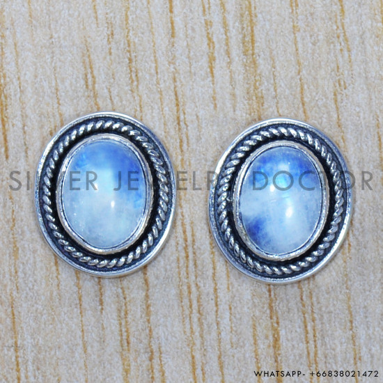 Rainbow Moonstone 925 Sterling Silver Earrings (SJWES-136) Rainbow Moonstone 925 Sterling Silver Earrings (SJWES-136)