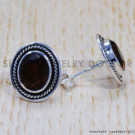 Smoky Quartz 925 Sterling Silver Earrings (SJWES-140) Smoky Quartz 925 Sterling Silver Earrings (SJWES-140)