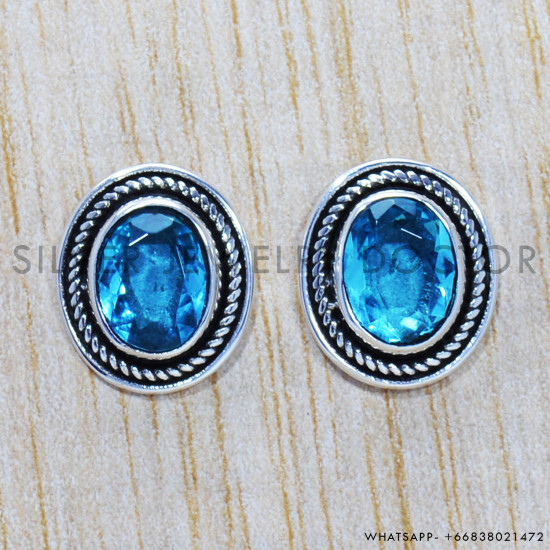 Blue Topaz 925 Sterling Silver Earrings (SJWES-142) Blue Topaz 925 Sterling Silver Earrings (SJWES-142)