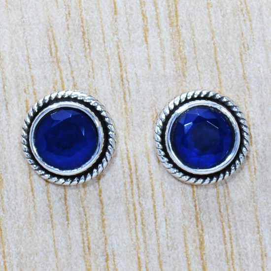 Causal Wear 925 Real Sterling Silver Jewelry Sapphire Gemstone Stud Earring SJWES-145