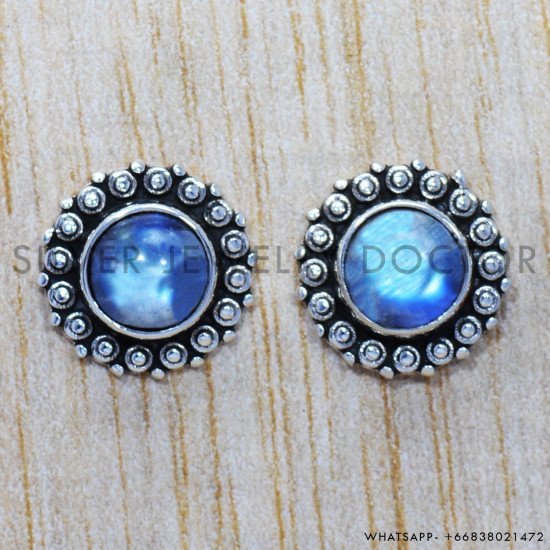 Rainbow Moonstone 925 Sterling Silver Earrings (SJWES-158) Rainbow Moonstone 925 Sterling Silver Earrings (SJWES-158)