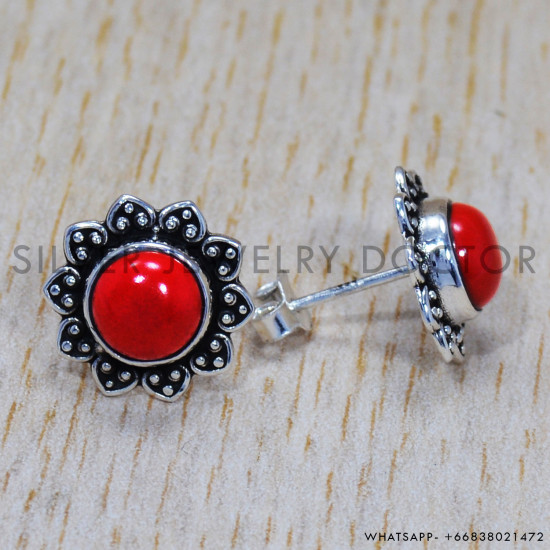 Coral 925 Sterling Silver Earrings (SJWES-163) Coral 925 Sterling Silver Earrings (SJWES-163)