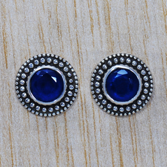 Beautiful 925 Sterling Silver Jewelry Sapphire Gemstone Fine Stud Earring SJWES-171