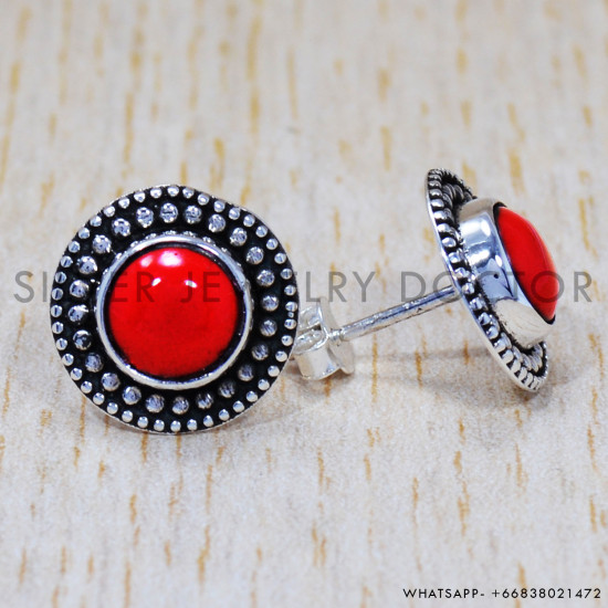 Coral 925 Sterling Silver Earrings (SJWES-174) Coral 925 Sterling Silver Earrings (SJWES-174)