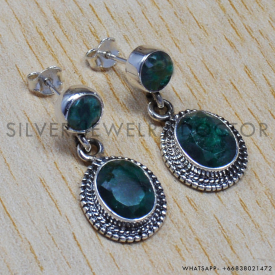 Emerald 925 Sterling Silver Earrings (SJWES-18) Emerald 925 Sterling Silver Earrings (SJWES-18)