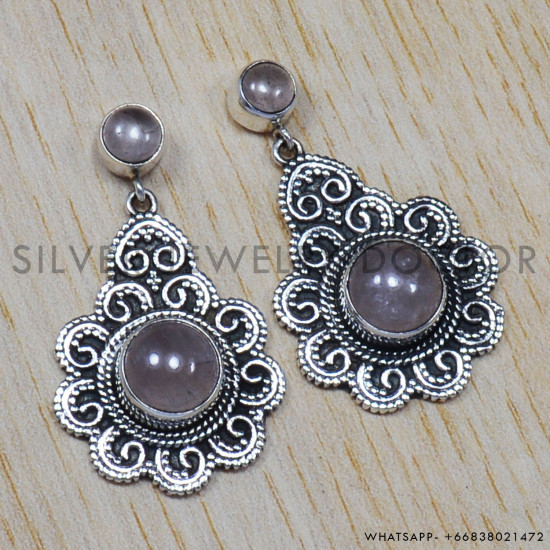 Rose Quartz 925 Sterling Silver Earrings (SJWES-19) Rose Quartz 925 Sterling Silver Earrings (SJWES-19)