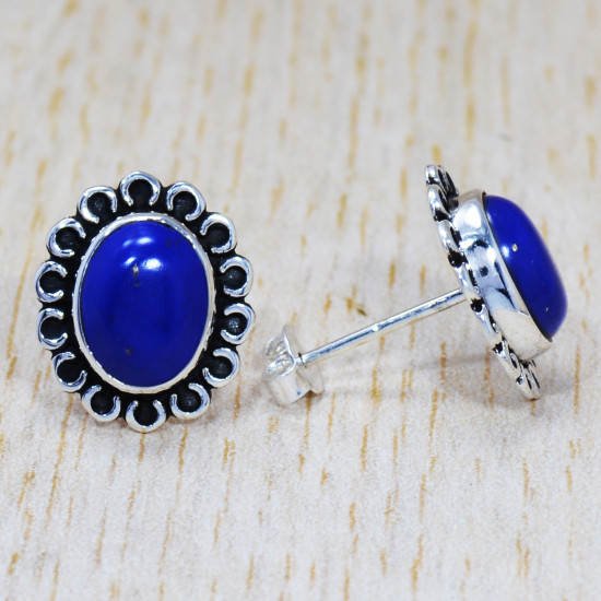 Beautiful Lapis Lazuli Gemstone 925 Sterling Silver Jewelry Stud Earring SJWES-193