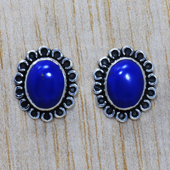 Beautiful Lapis Lazuli Gemstone 925 Sterling Silver Jewelry Stud Earring SJWES-193