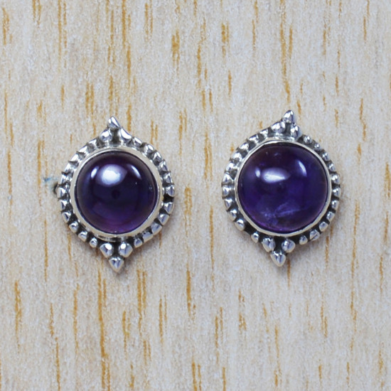 925 Sterling Silver Jewelry Amethyst Gemstone Handmade Stud Earrings SJWES-21