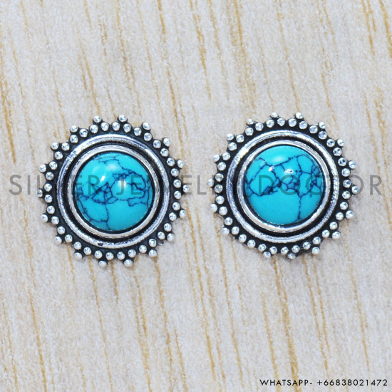 Turquoise 925 Sterling Silver Earrings (SJWES-210) Turquoise 925 Sterling Silver Earrings (SJWES-210)