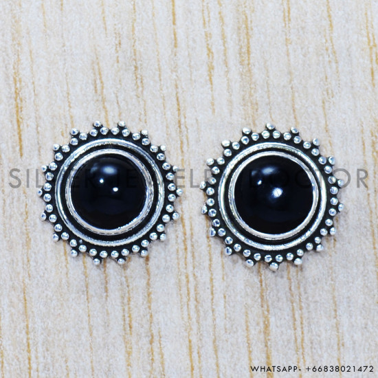 Black Onyx 925 Sterling Silver Earrings (SJWES-213)