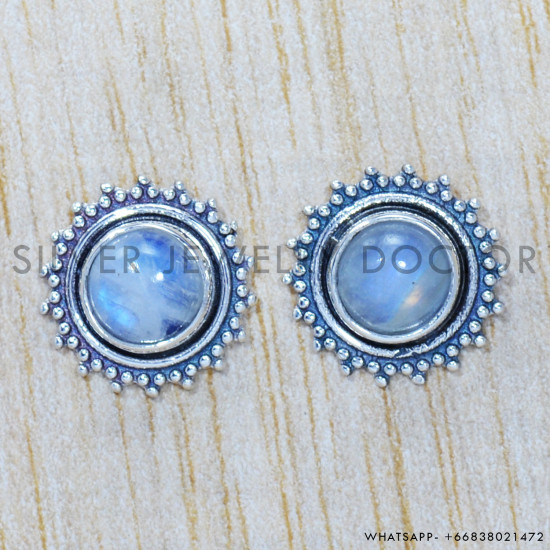 Rainbow Moonstone 925 Sterling Silver Earrings (SJWES-215)