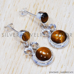 Tiger Eye 925 Sterling Silver Stud Earrings (SJWES-216)