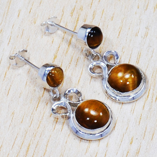 Beautiful Tiger Eye Gemstone Jewelry 925 Sterling Silver Royal Stud Earrings SJWES-216
