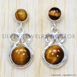 Tiger Eye 925 Sterling Silver Stud Earrings (SJWES-216)