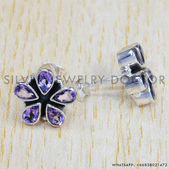 Amethyst 925 Sterling Silver Stud Earrings (SJWES-218) Amethyst 925 Sterling Silver Stud Earrings (SJWES-218)