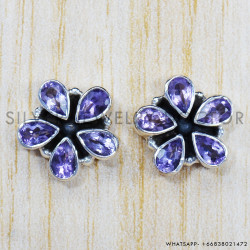 Amethyst 925 Sterling Silver Stud Earrings (SJWES-218)