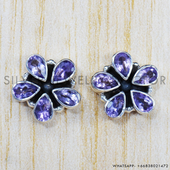 Amethyst 925 Sterling Silver Stud Earrings (SJWES-218) Amethyst 925 Sterling Silver Stud Earrings (SJWES-218)