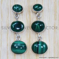 Malachite 925 Sterling Silver Stud Earrings (SJWES-220)