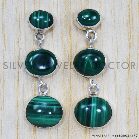 Malachite 925 Sterling Silver Stud Earrings (SJWES-220) Malachite 925 Sterling Silver Stud Earrings (SJWES-220)