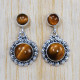 Authentic 925 Sterling Silver Jewelry Tiger Eye Gemstone Woman Stud Earrings SJWES-221
