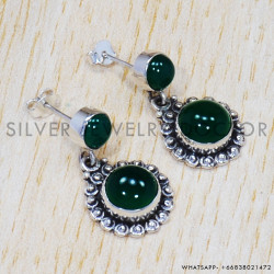 Green Onyx 925 Sterling Silver Stud Earrings (SJWES-224) Green Onyx 925 Sterling Silver Stud Earrings (SJWES-224)
